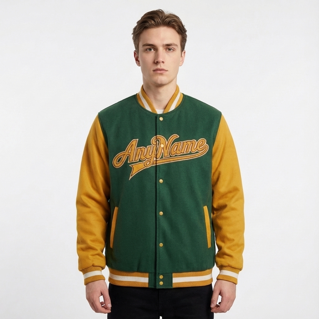 Custom Midnight Green & Yellow/White Full-Snap Raglan Sleeve Fleece Jacket