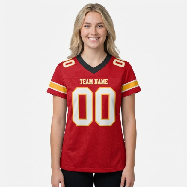 Custom Red & White/Gold Football Jersey