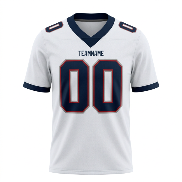 Custom White & Navy/Grey-Red Football Jersey