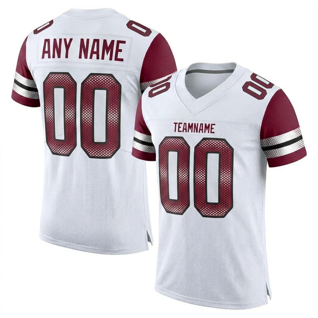 Custom White & Burgundy/Sliver Football Jersey