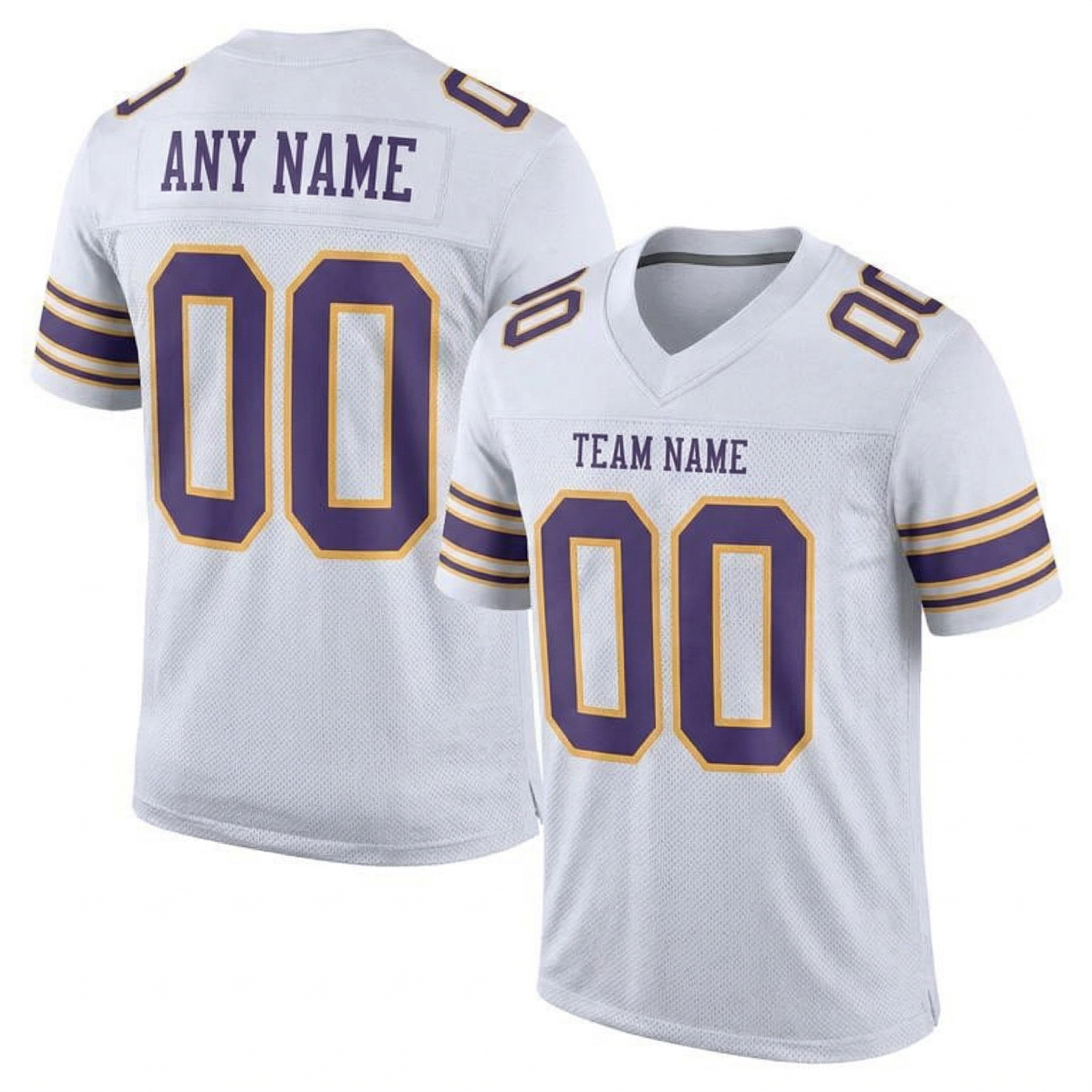 Custom White & Purple/Gold Football Jersey