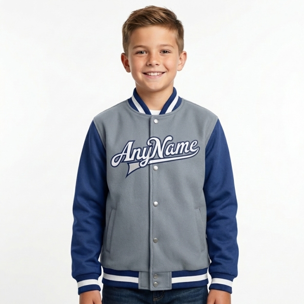 Custom Royal Blue & Gray/White Full-Snap Raglan Sleeves Fleece Jacket