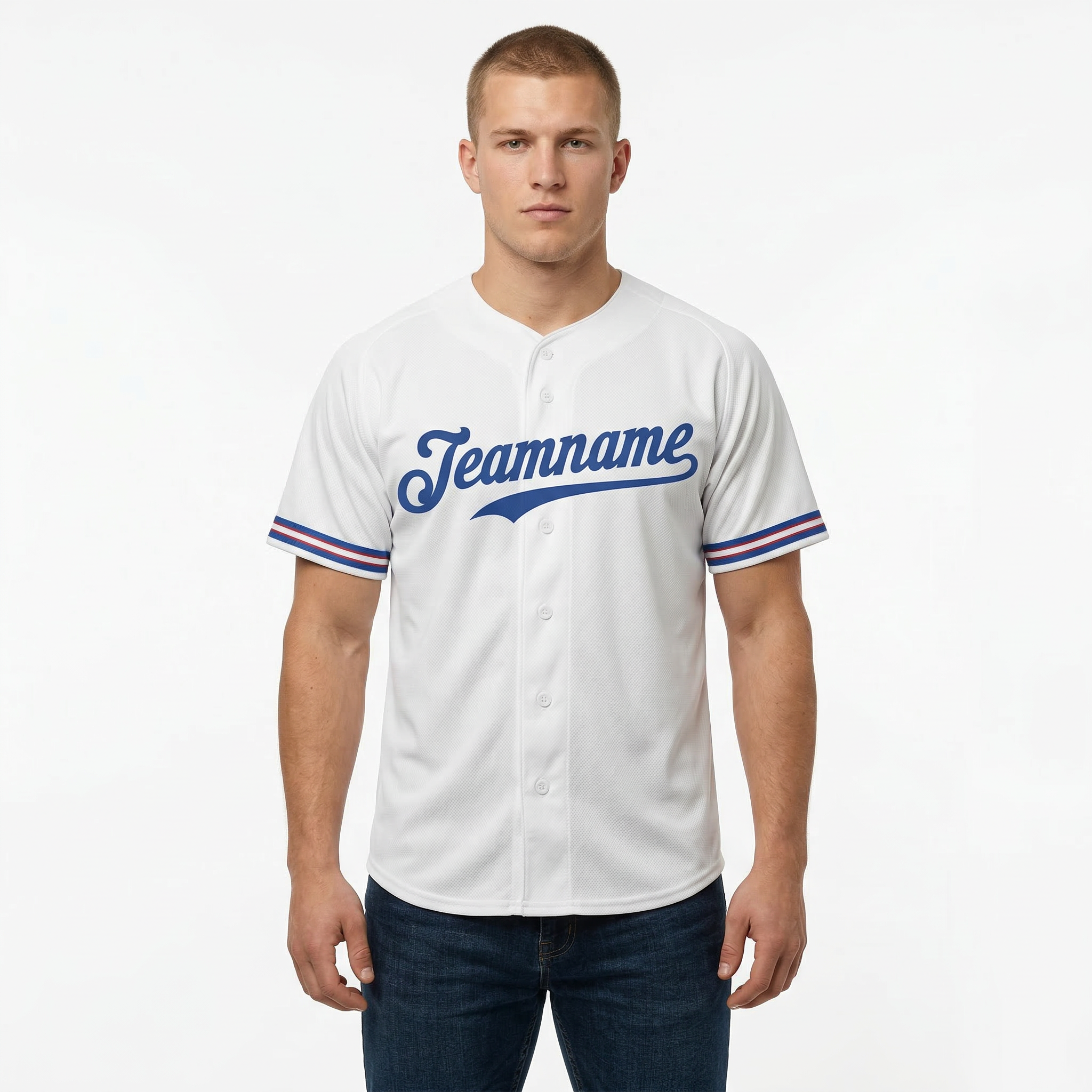 Custom White & Royal Blue Classic Fashion Baseball Jersey