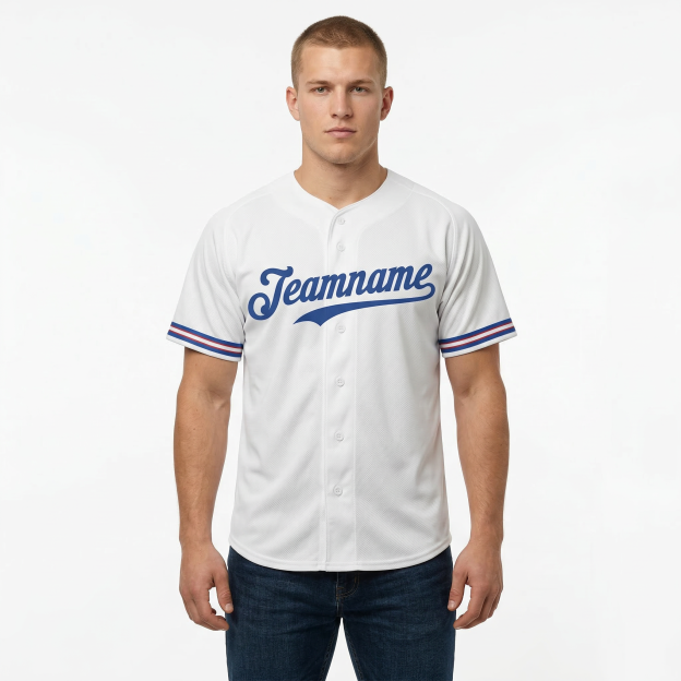 Custom White & Royal Blue Classic Fashion Baseball Jersey