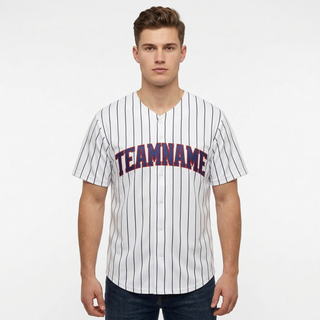 Custom White & Royal Pinstripes Classic Fashion Baseball Jersey