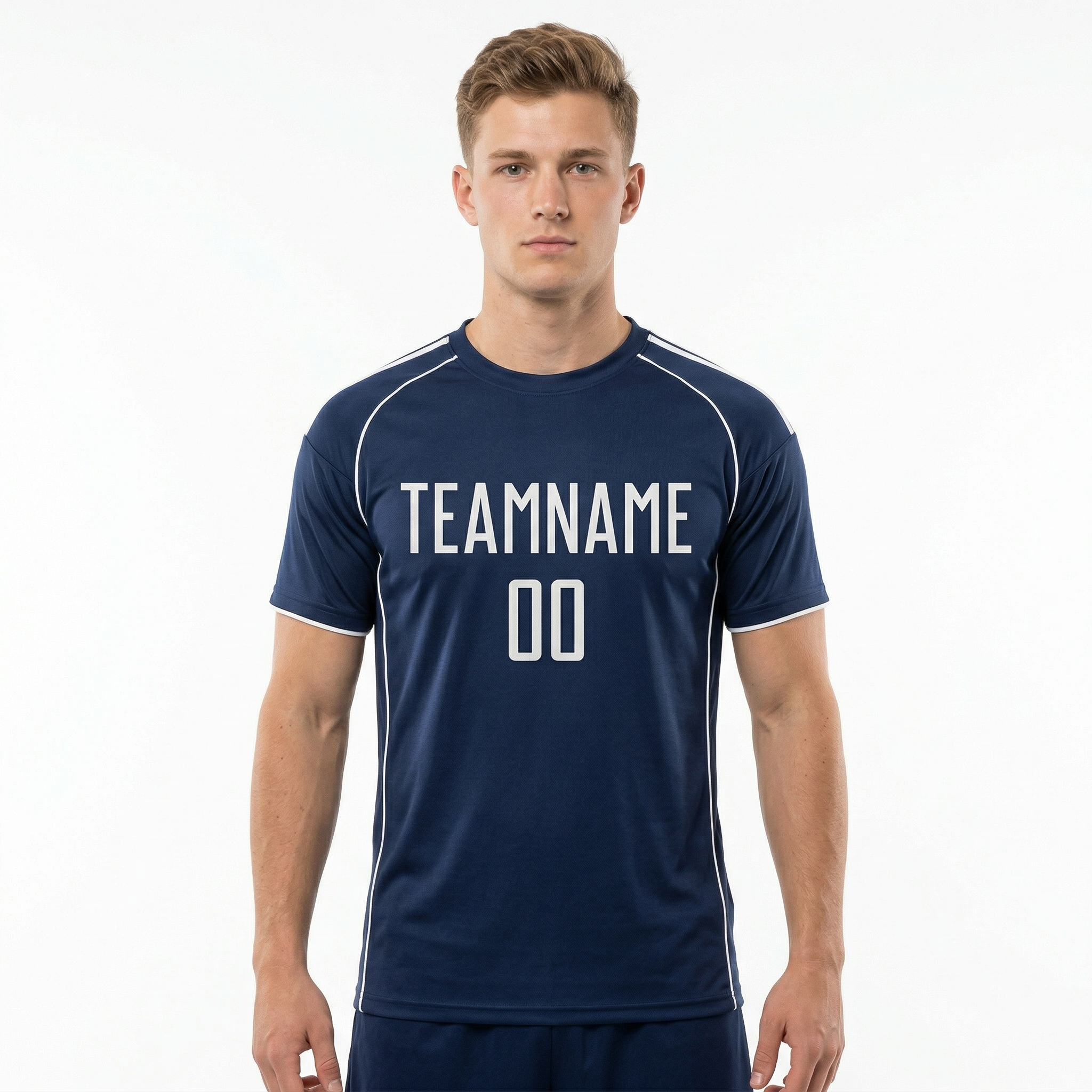 Custom Navy Blue & White Custom Soccer Jersey