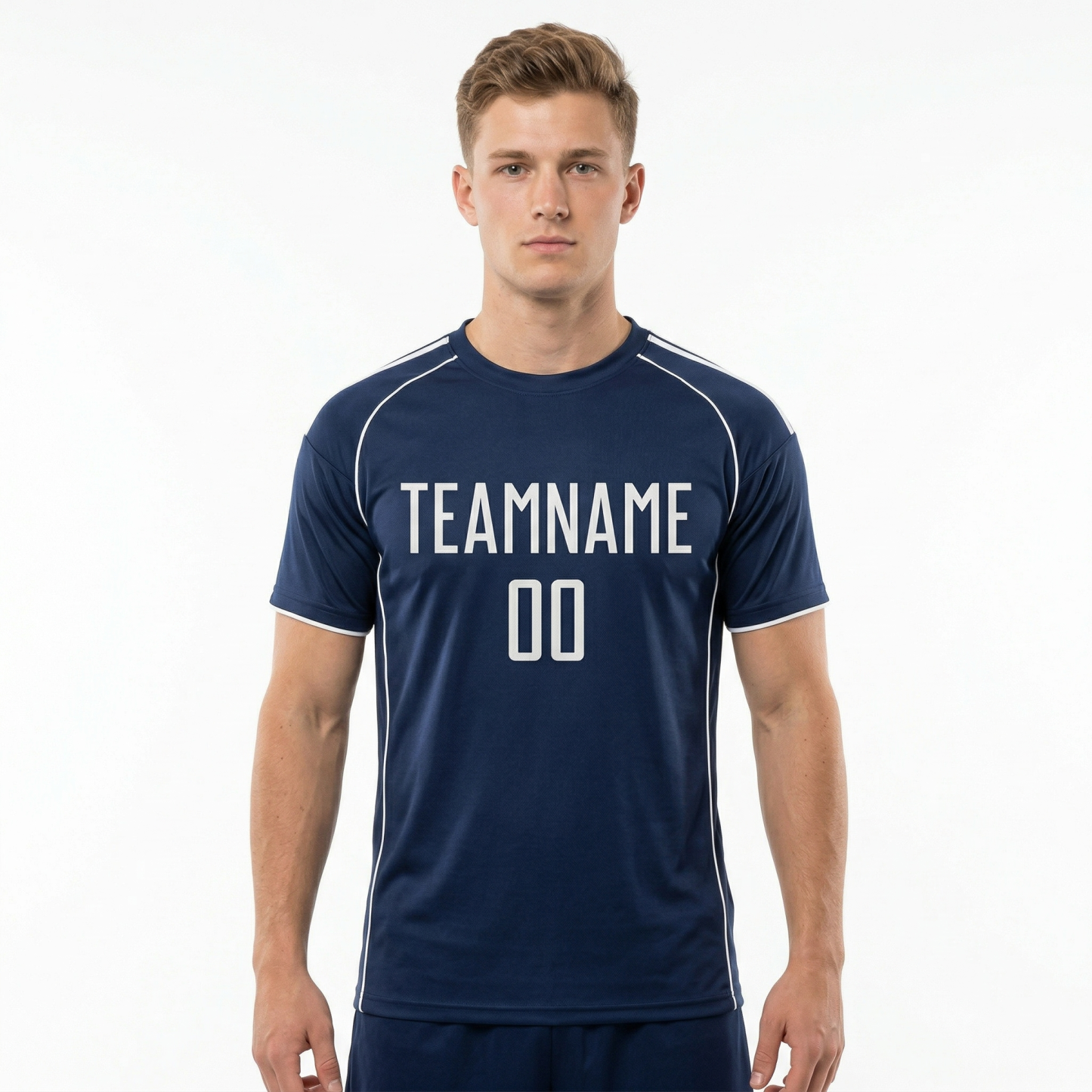 Custom Navy Blue & White Custom Soccer Jersey