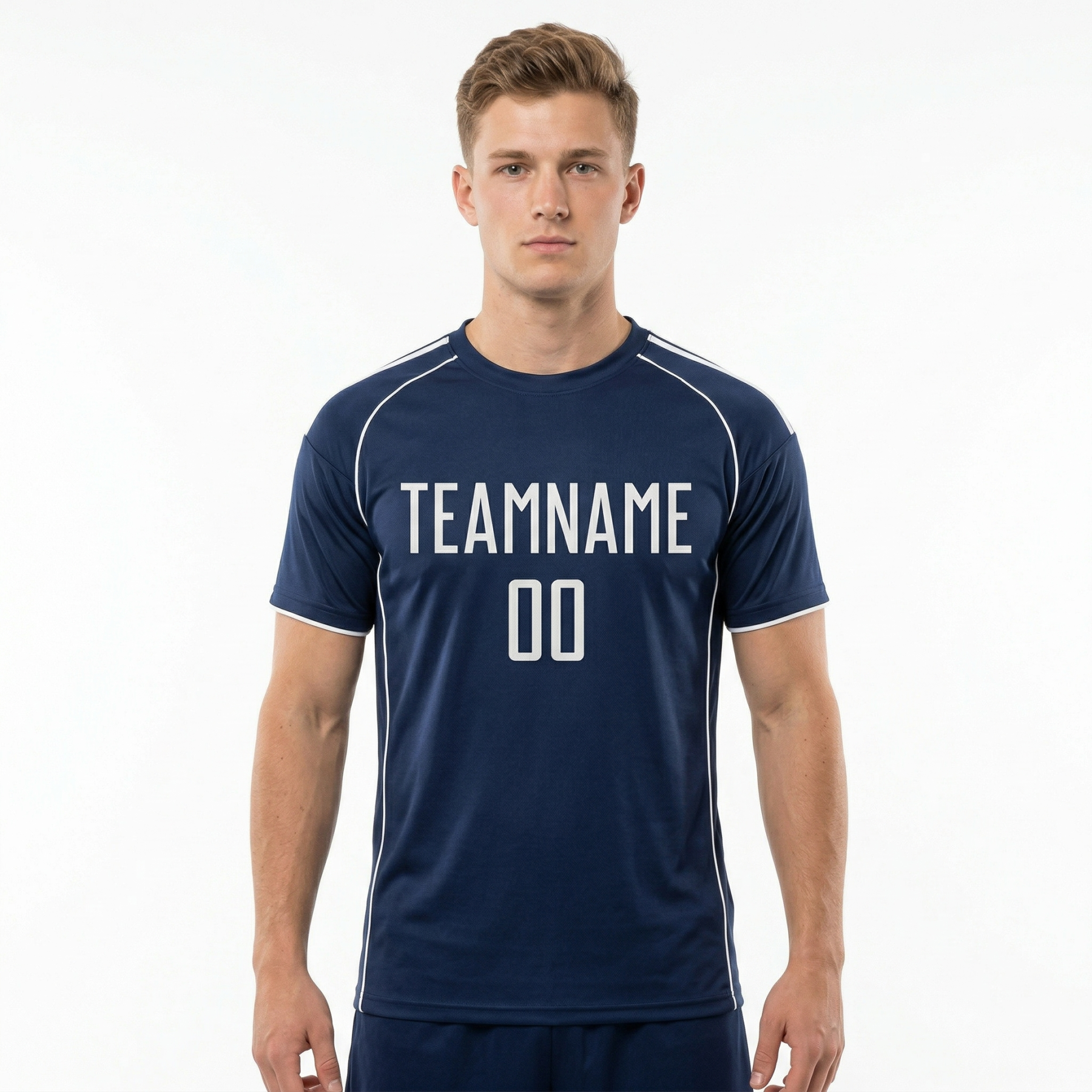 Custom Navy Blue & White Custom Soccer Jersey