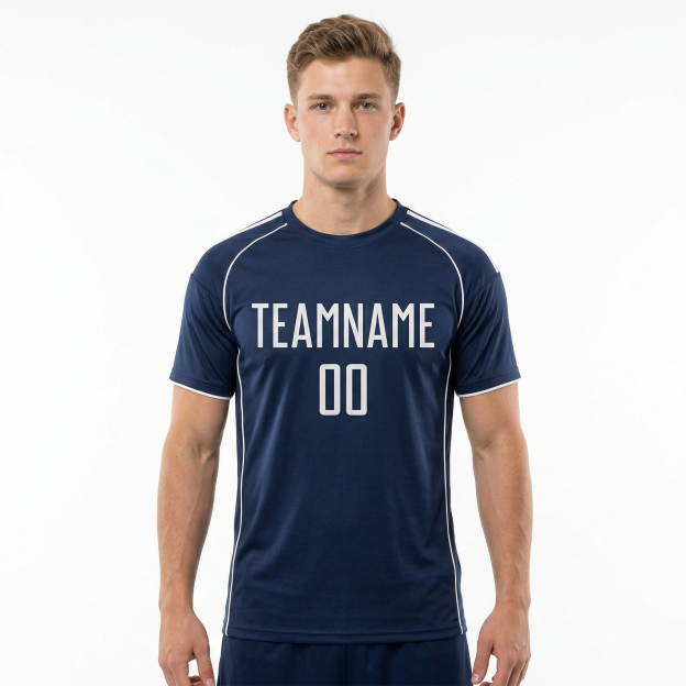 Custom Navy Blue & White Custom Soccer Jersey