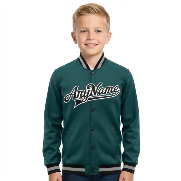 Custom Midnight Green & Black/White Full-Snap Fleece Jacket