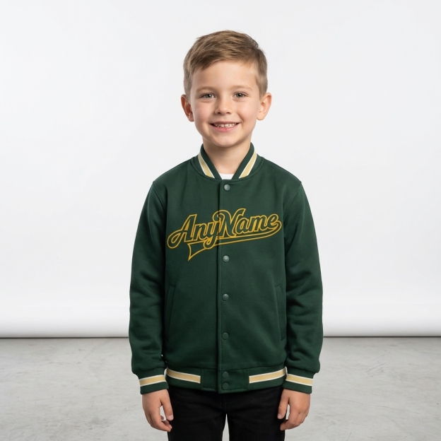 Custom Forest Green & Yellow Full-Snap Fleece Jacket