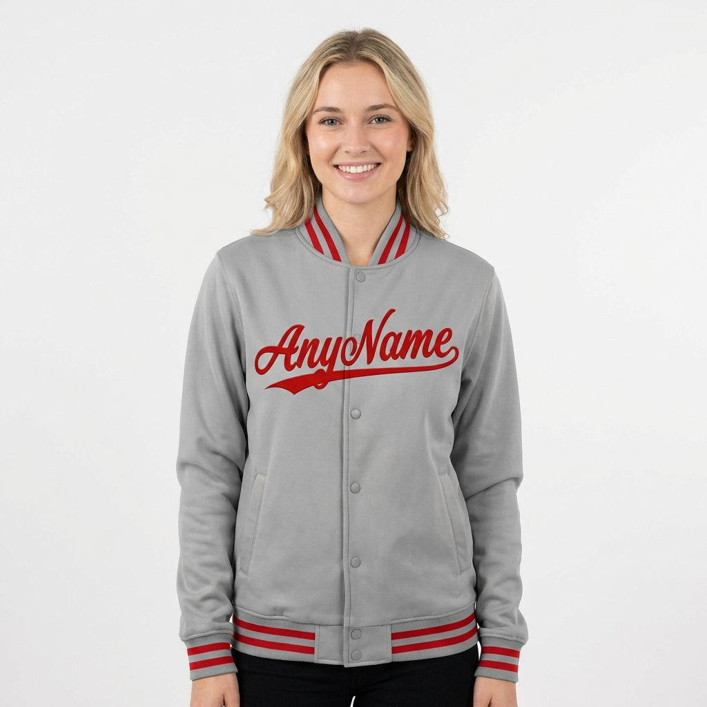 Custom Grey & Red Full-Snap Fleece Jacket