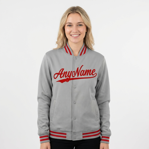 Custom Grey & Red Full-Snap Fleece Jacket