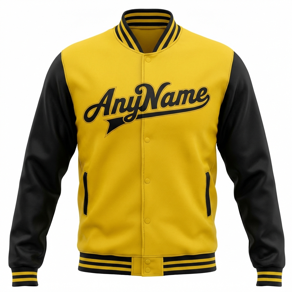 Custom Yellow & Black Raglan Sleeves Full-Snap Fleece Jacket
