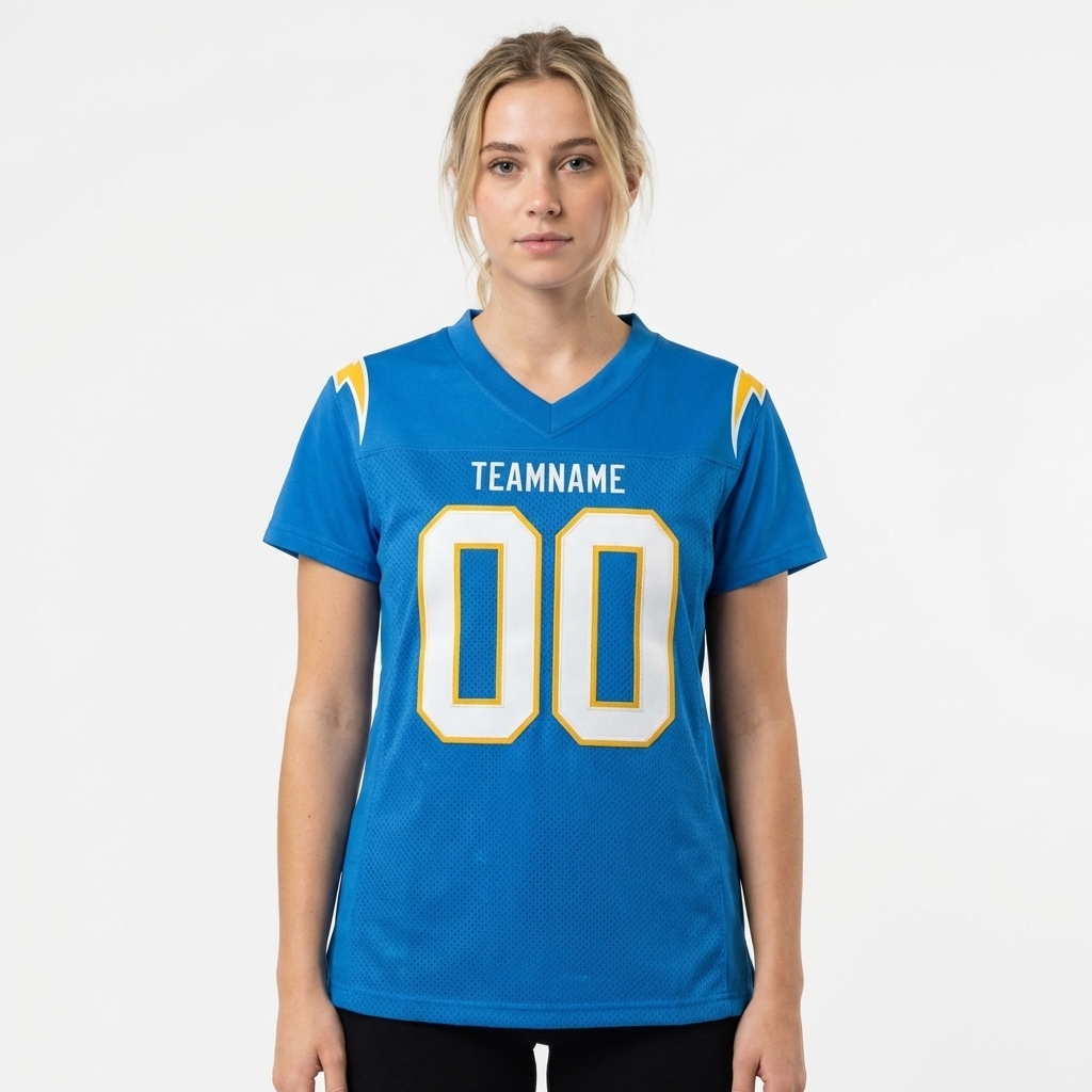 Custom Powder Blue & White/Gold Football Jersey