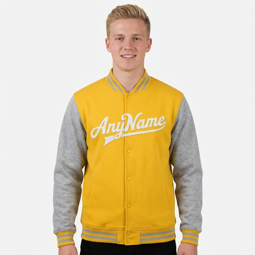Custom Yellow & White/Grey Raglan Sleeves Full-Snap Fleece Jacket
