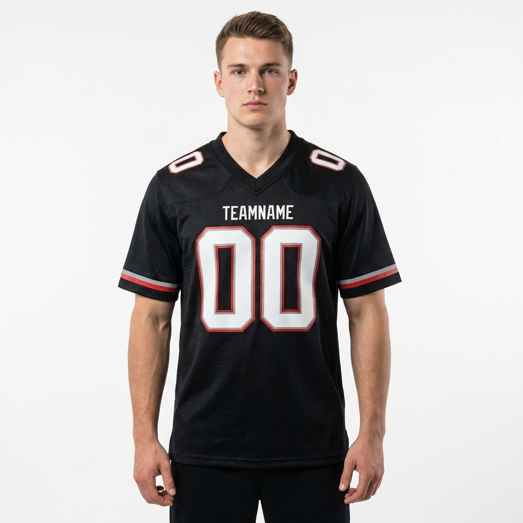 Custom Black & White/Grey-Red Football Jersey