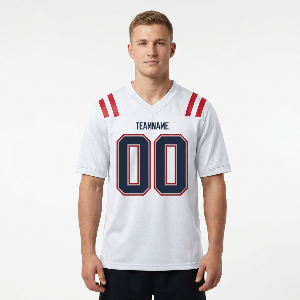 Custom White & Navy/Grey-Red Football Jersey