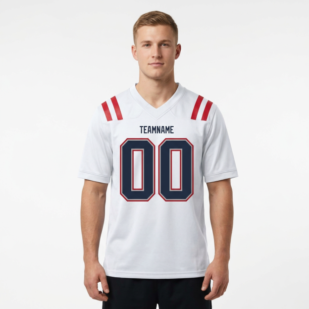 Custom White & Navy/Grey-Red Football Jersey