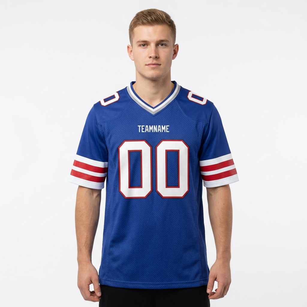 Custom Royal Blue & White/Red Football Jersey