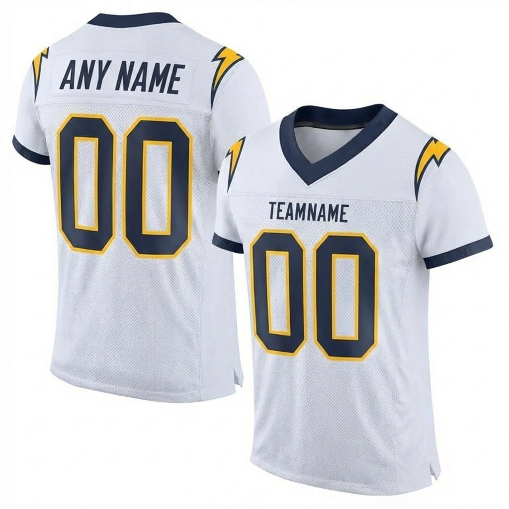 Custom White & Navy/Gold Football Jersey