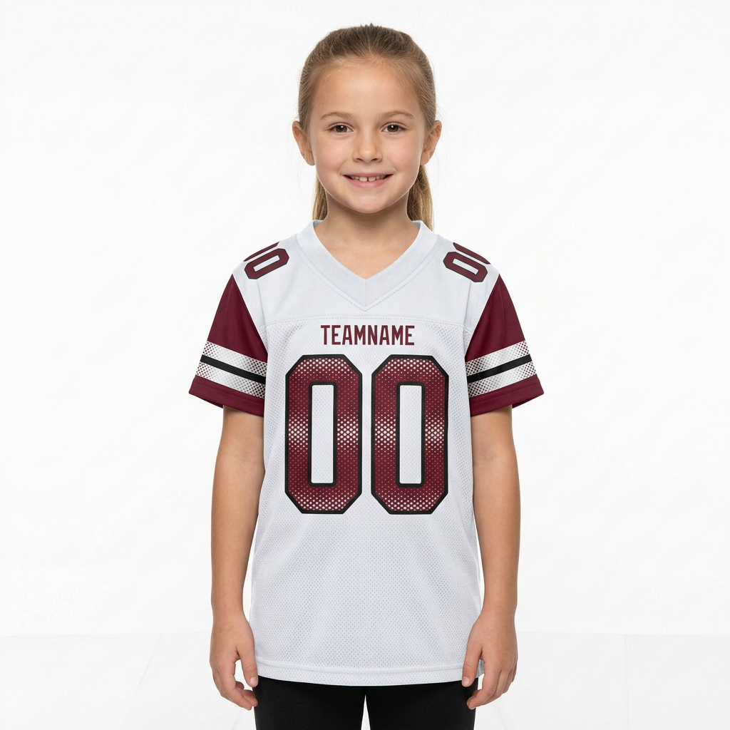 Custom White & Burgundy/Sliver Football Jersey