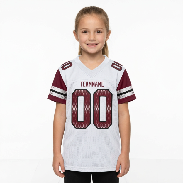 Custom White & Burgundy/Sliver Football Jersey
