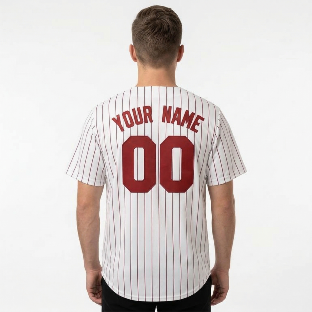 Custom White & Red Pinstripes Classic Fashion Baseball Jersey