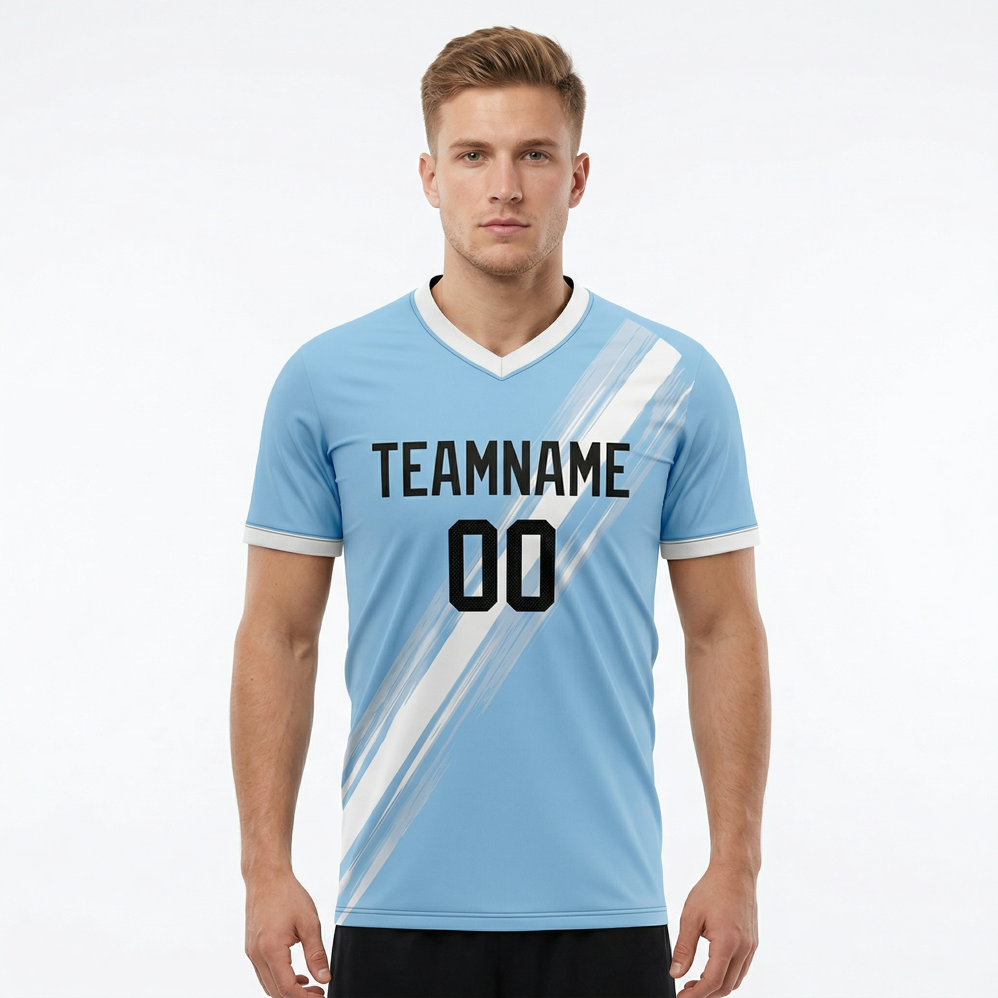 Custom Light Blue & Black/White Custom Soccer Jersey