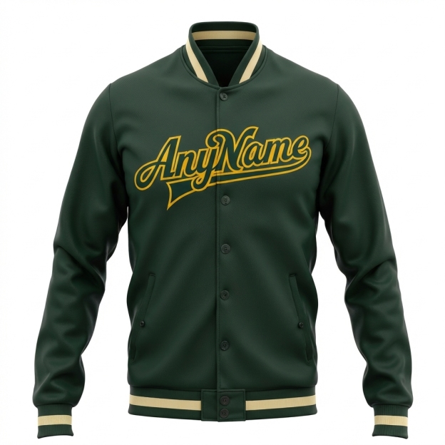 Custom Forest Green & Yellow Full-Snap Fleece Jacket