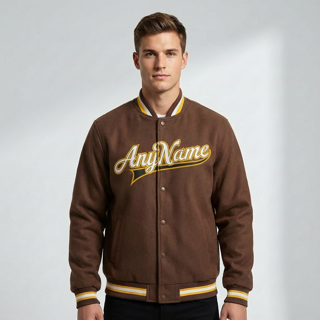 Custom Brown & White/Yellow Full-Snap Fleece Jacket