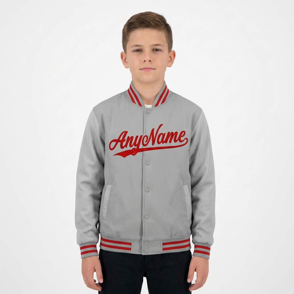 Custom Grey & Red Full-Snap Fleece Jacket