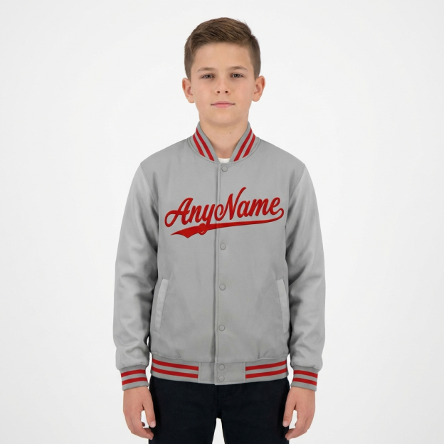 Custom Grey & Red Full-Snap Fleece Jacket