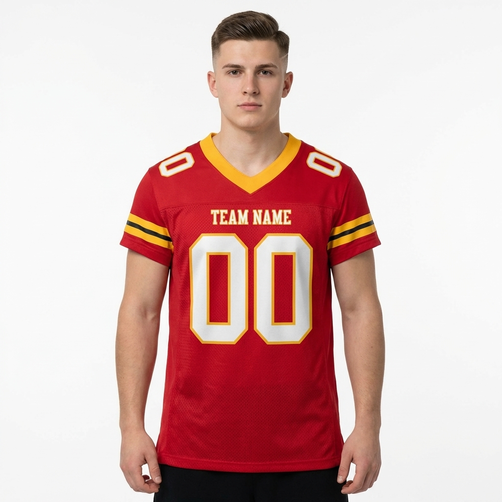 Custom Red & White/Gold Football Jersey