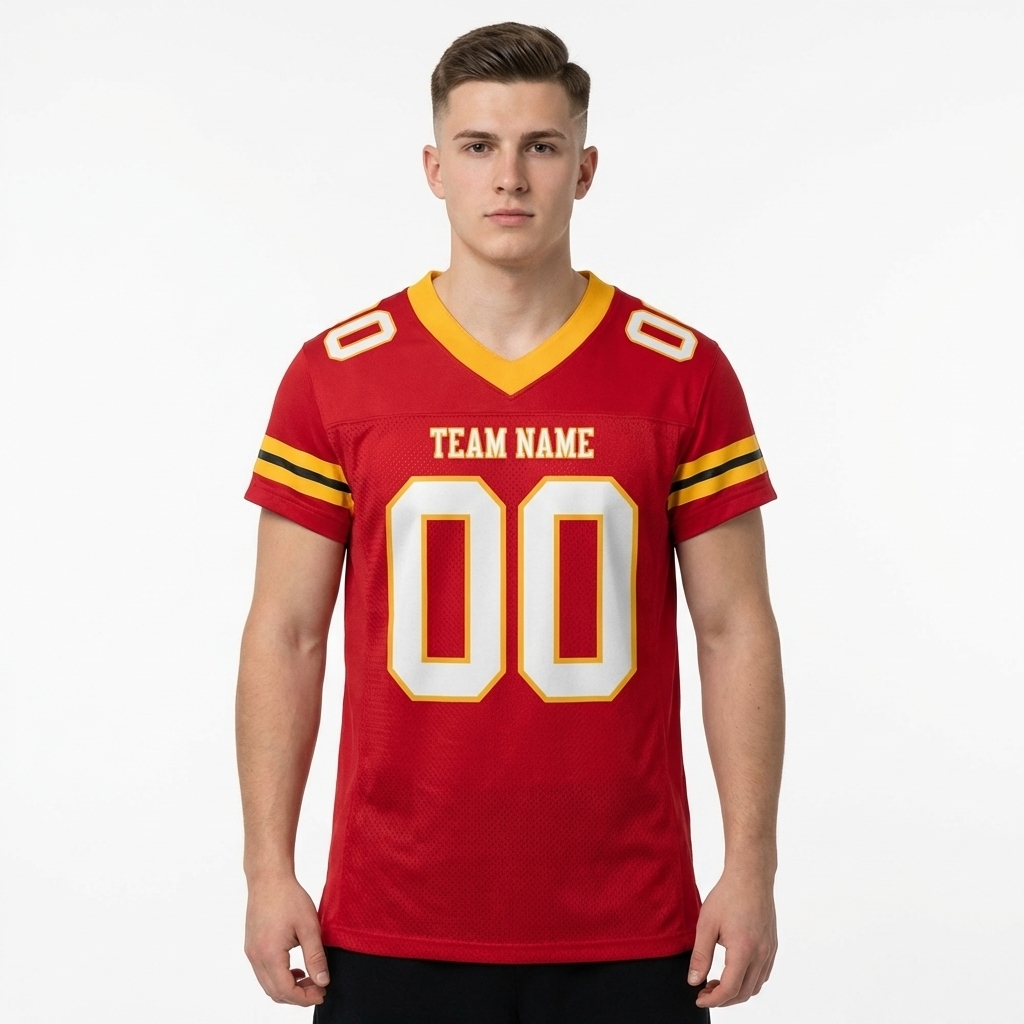 Custom Red & White/Gold Football Jersey