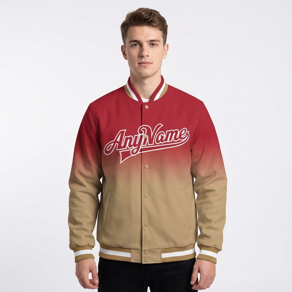 Custom Red & Khaki/White Full-Snap Gradient Fleece Jacket