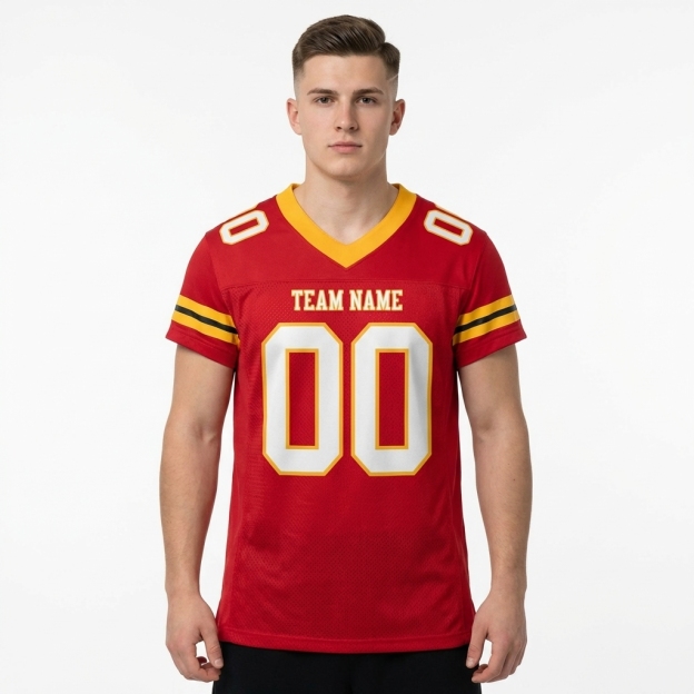 Custom Red & White/Gold Football Jersey