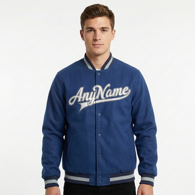 Custom Royal Blue & White/Gray Full-Snap Fleece Jacket