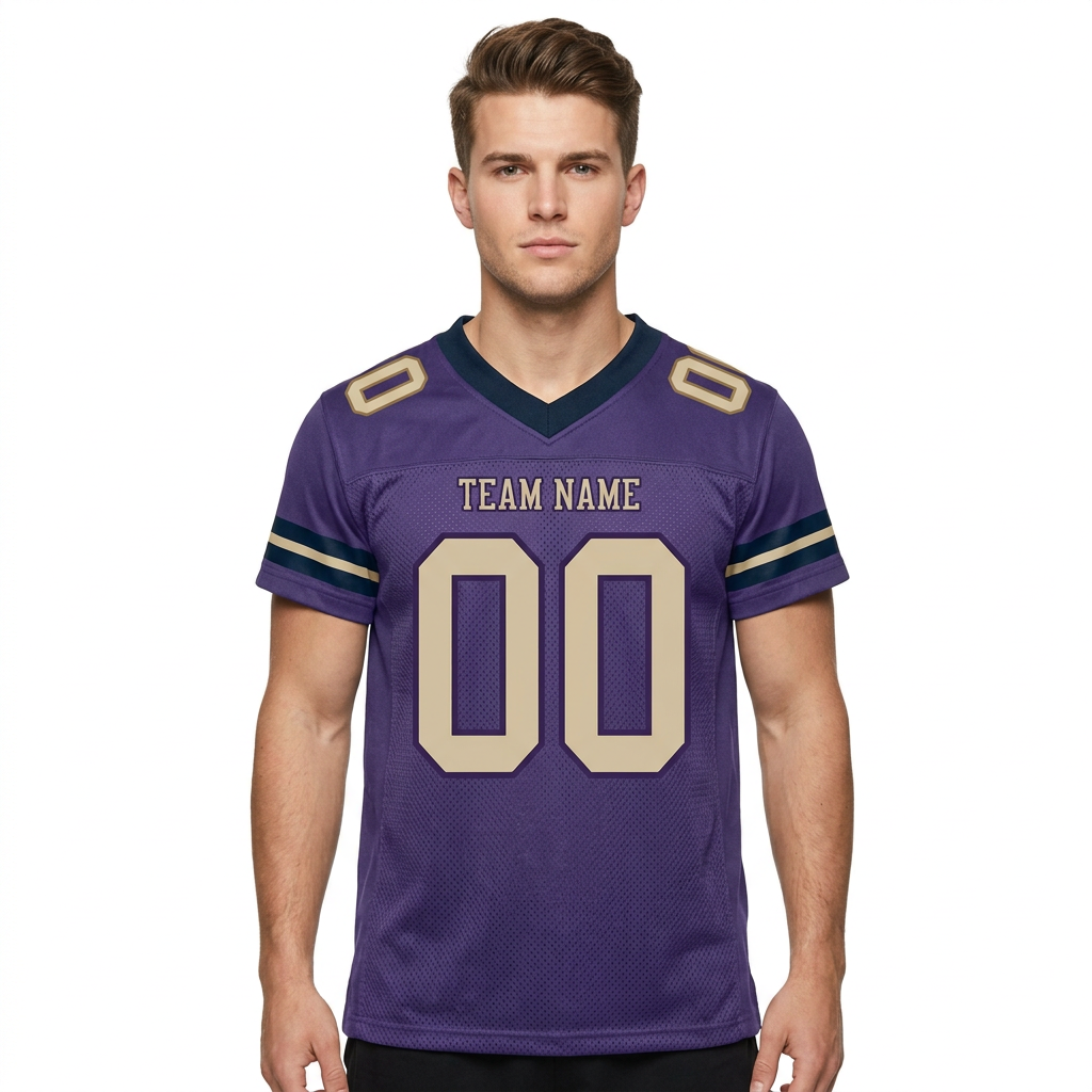 Custom Purple & Cream/Black Football Jersey
