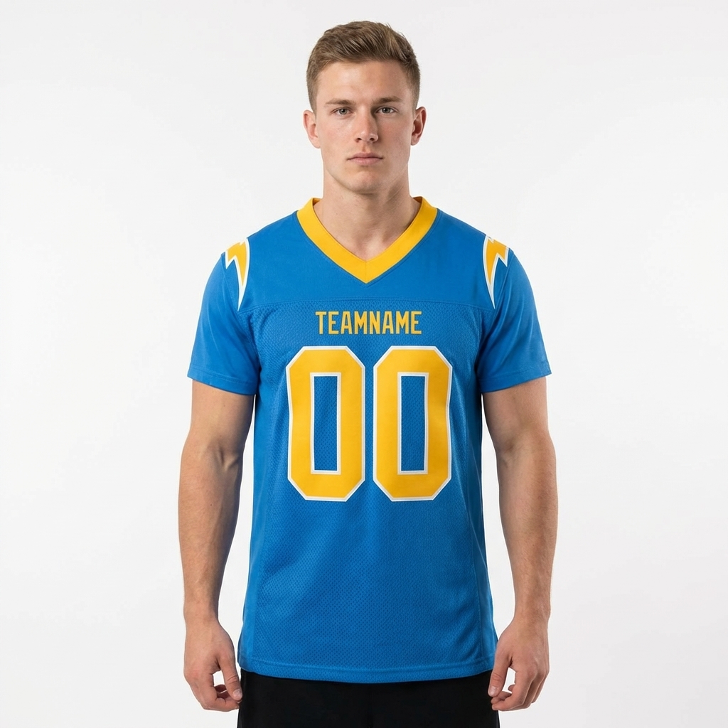 Custom Powder Blue & Gold/White Football Jersey