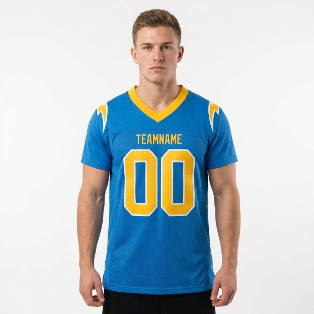 Custom Powder Blue & Gold/White Football Jersey