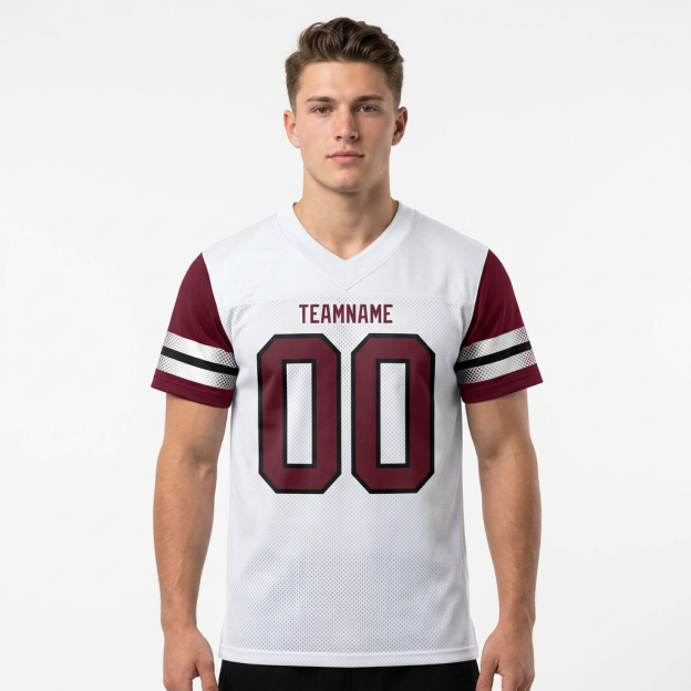 Custom White & Burgundy/Sliver Football Jersey