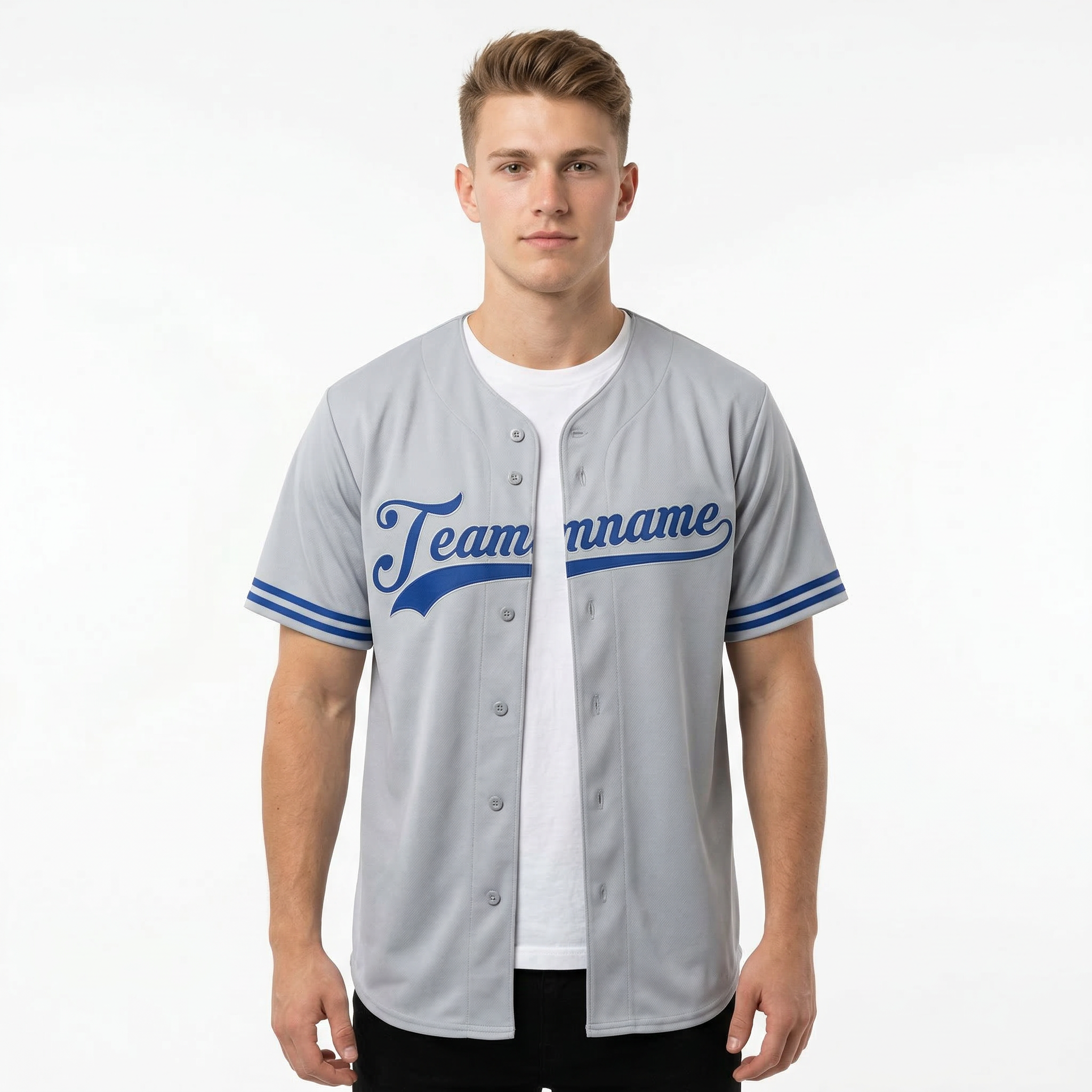 Custom Grey & Royal Blue Classic Fashion Baseball Jersey