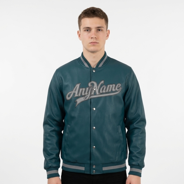 Custom Midnight Green & Gray/Black Full-Snap Fleece Jacket