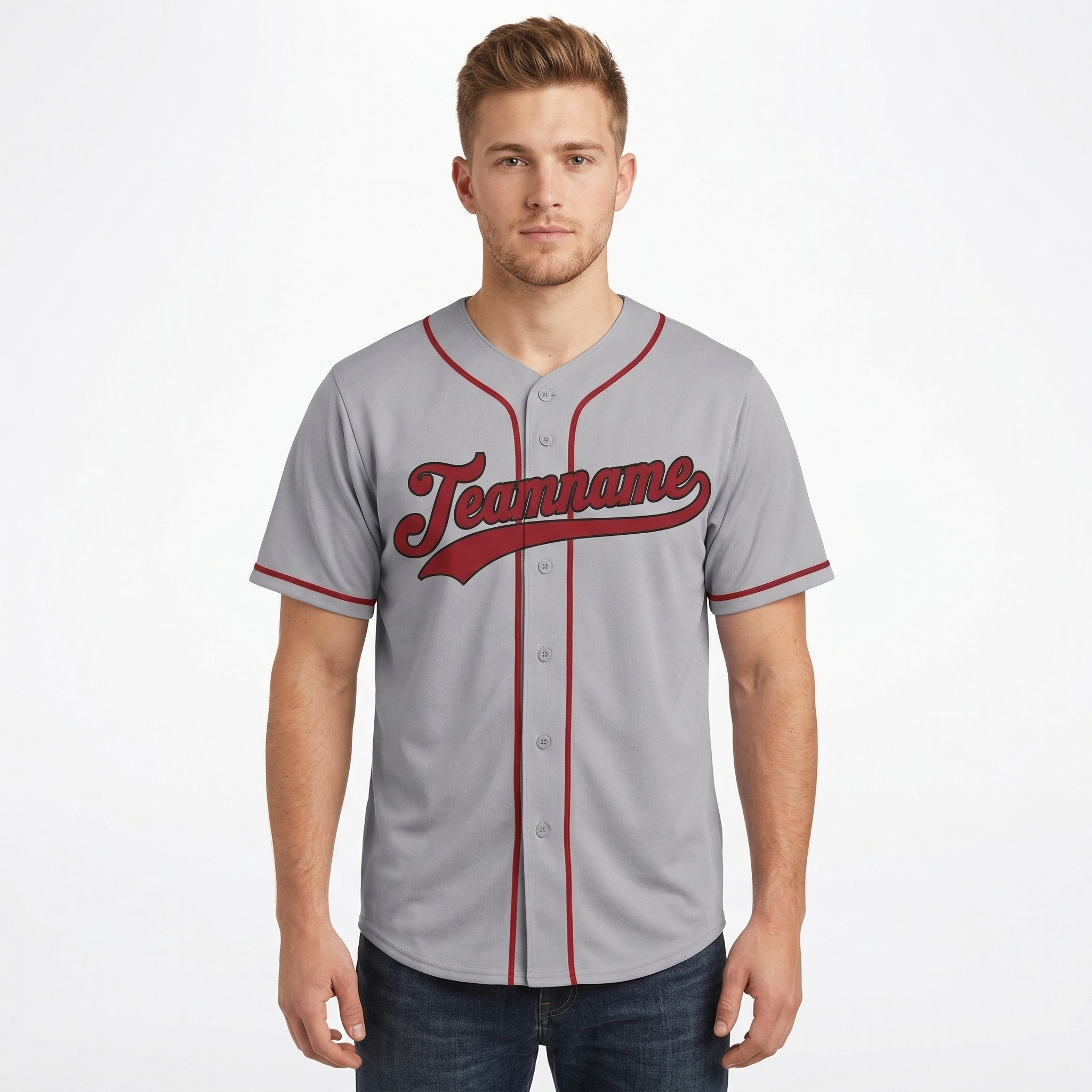 Custom Grey & Red/Black Classic Fashion Baseball Jersey
