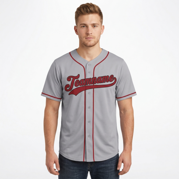 Custom Grey & Red/Black Classic Fashion Baseball Jersey