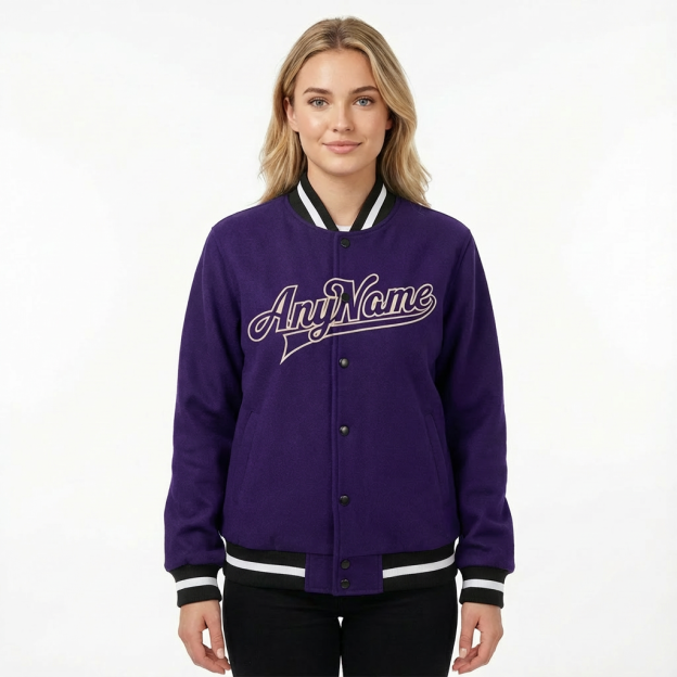 Custom Purple & White/Black Full-Snap Fleece Jacket