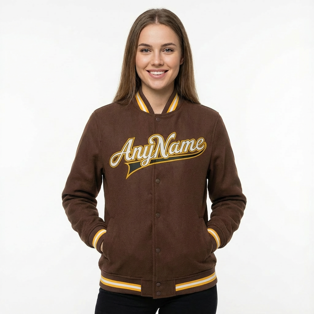 Custom Brown & White/Yellow Full-Snap Fleece Jacket
