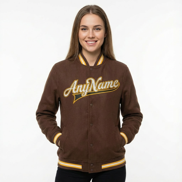 Custom Brown & White/Yellow Full-Snap Fleece Jacket