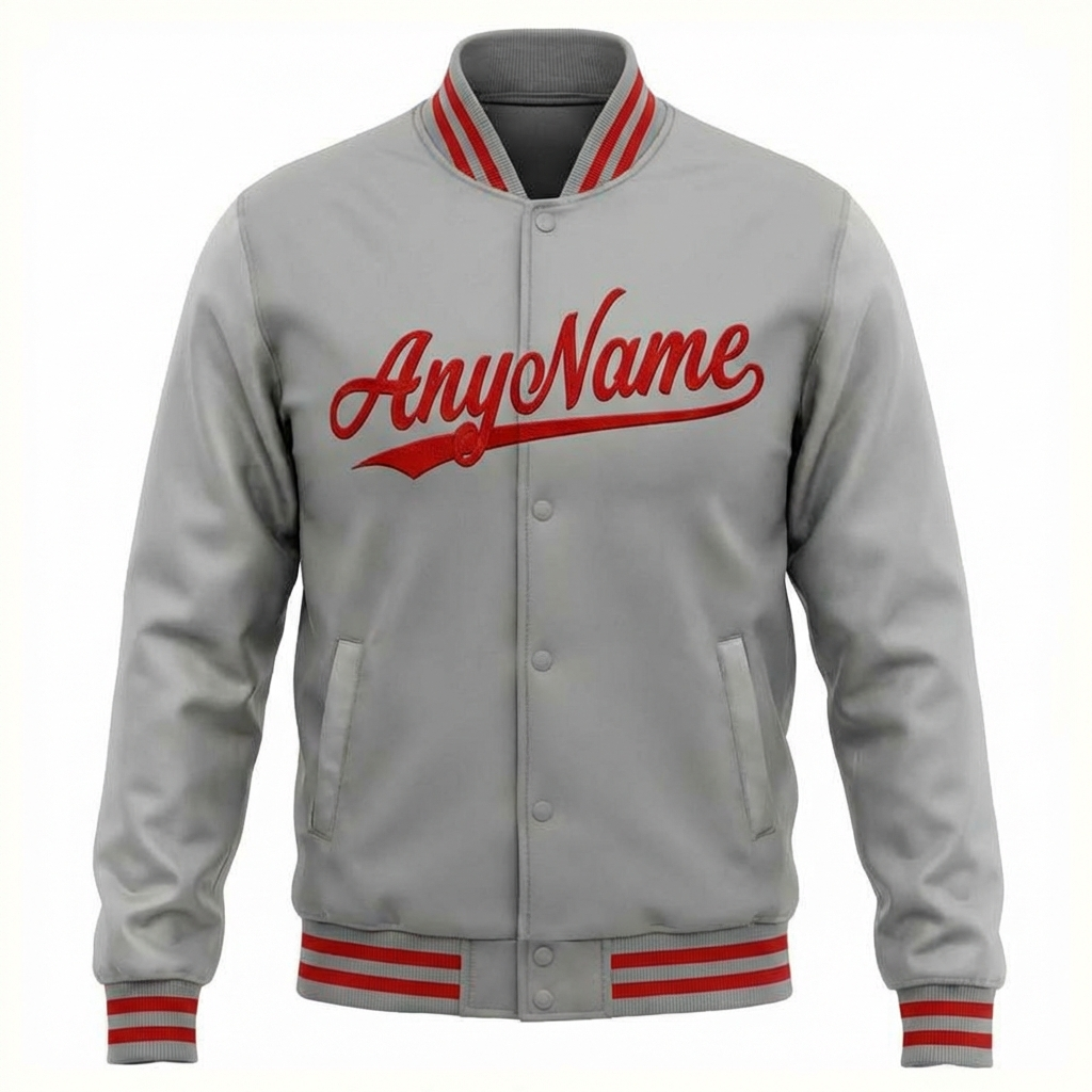 Custom Grey & Red Full-Snap Fleece Jacket
